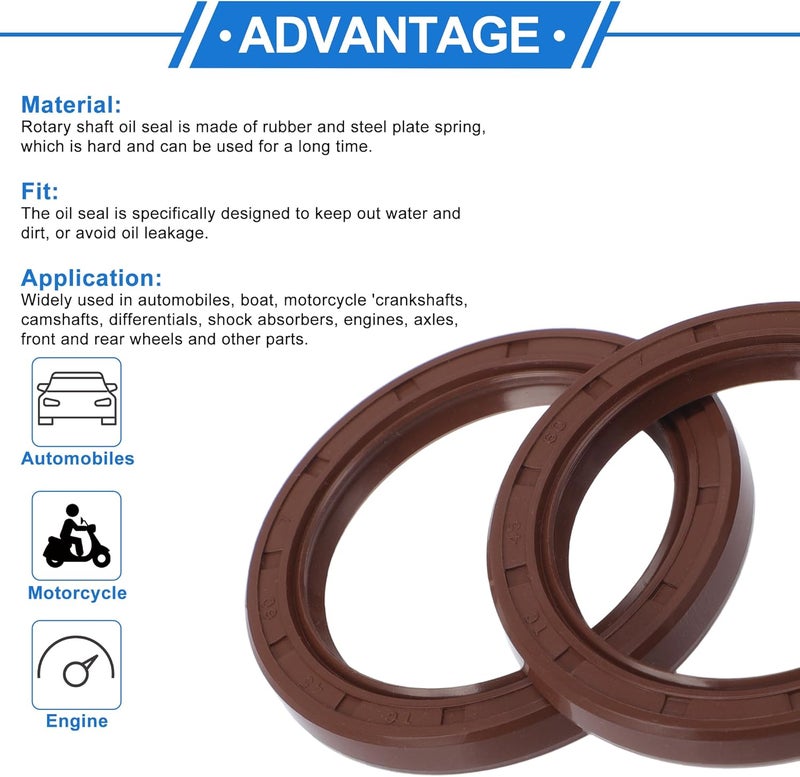 VekAuto Universal Oil Seal TC Double Lip W Steel Spring Seal Ring Rotary Shaft Seal 45x60x7mm High Pressure FKM Rubber Brown 2 Pcs - Image 4